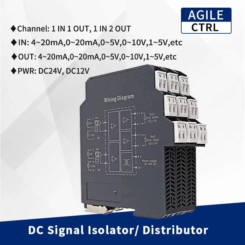 

0.1%fs High Accuracy 4-20ma 0-10V Signal Converter Conditioner Isolator 0-5v Analog Signal Isolation Module Distributor