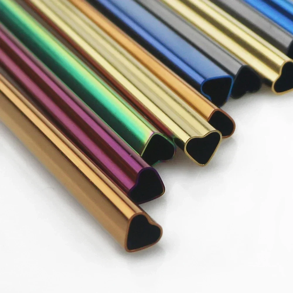 3Pcs Reusable Heart Shaped Drinking Straw with Brush Stainless Steel Straws for Juice Milk Tea Coffee Bar Party Accessory