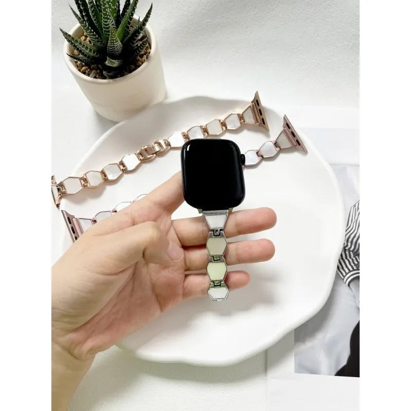 여성용 금속 쉘 모양 체인 팔찌, 애플 워치 스트랩, 40mm, 41mm, 44mm, 45mm, 49mm, 아이워치 밴드 시리즈 3, 4, 5, 6, 7, 8, SE 울트라용