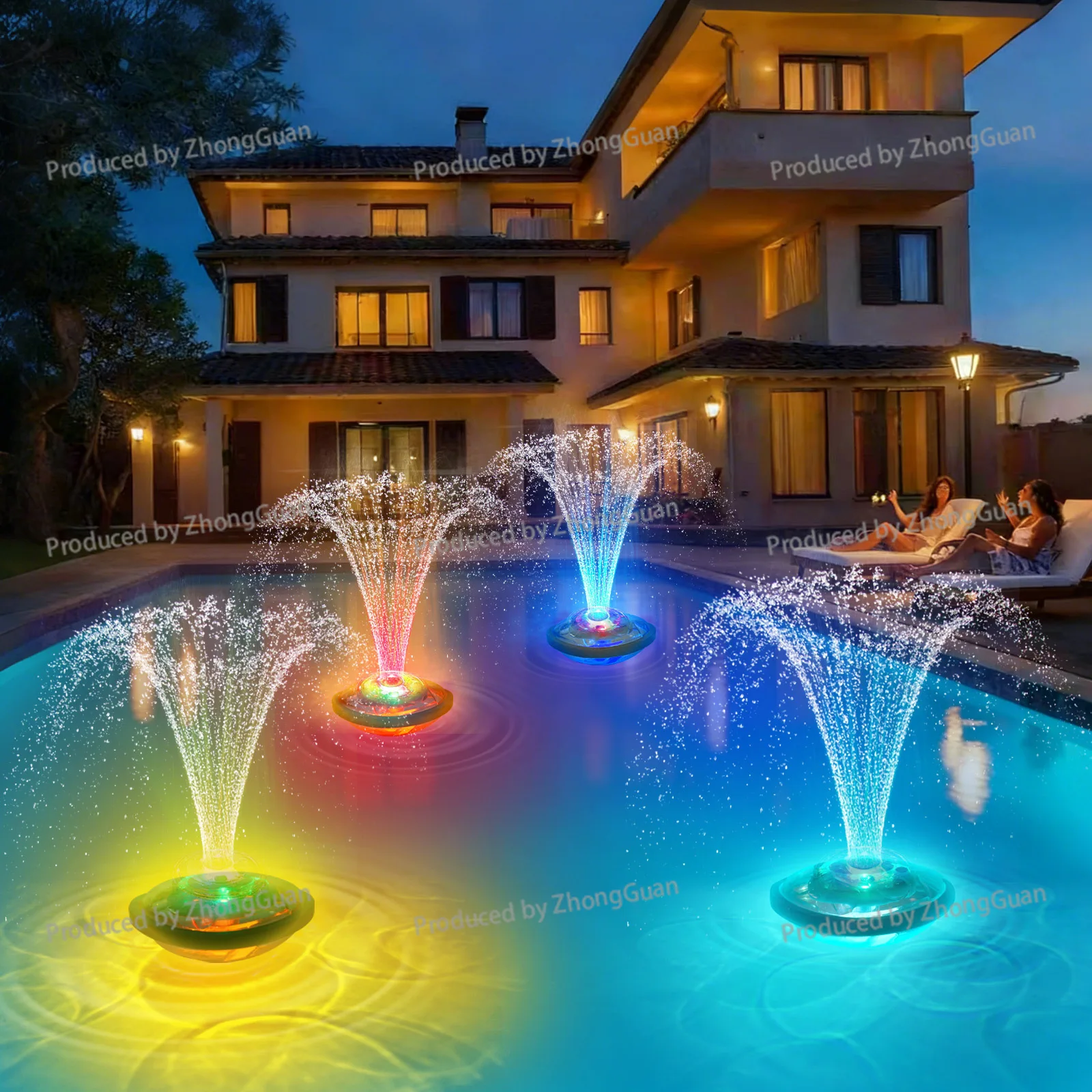 Wireless Remote Control Fountain Light Rechargeable Colorful Water Jet Pool Light Underwater Landscape Light