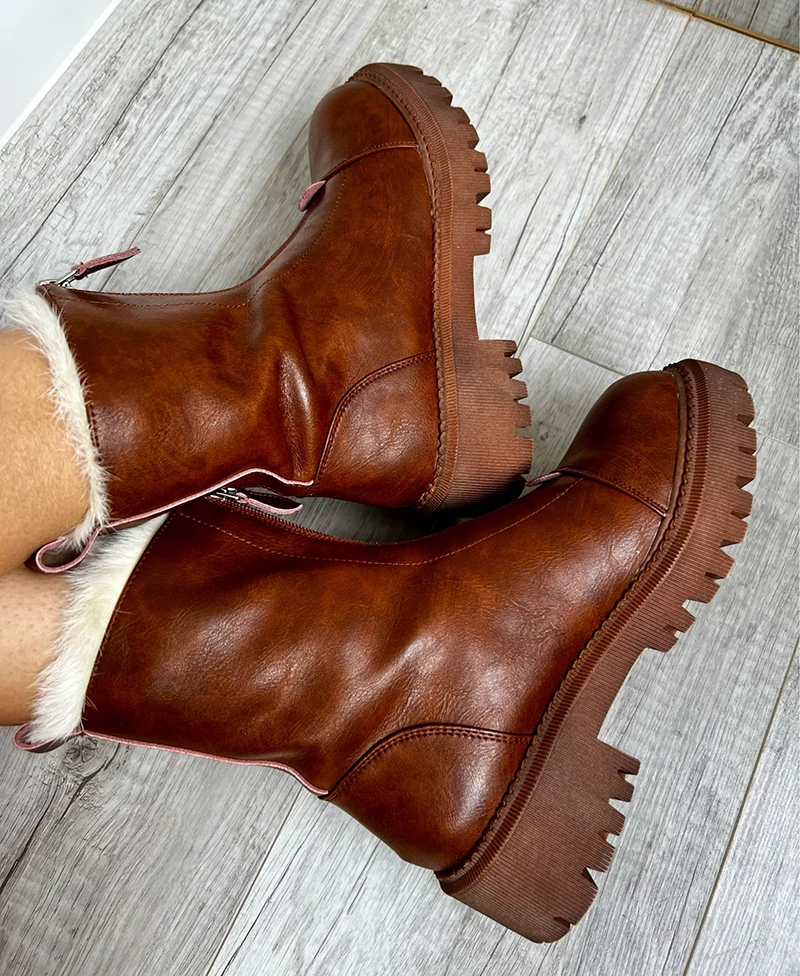 RIZABINA New Women Snow Boots Thick Fur Real Leather Women Shoes For Winter Warm Fashion Ankle Boots Lady Footwear Size 34-40