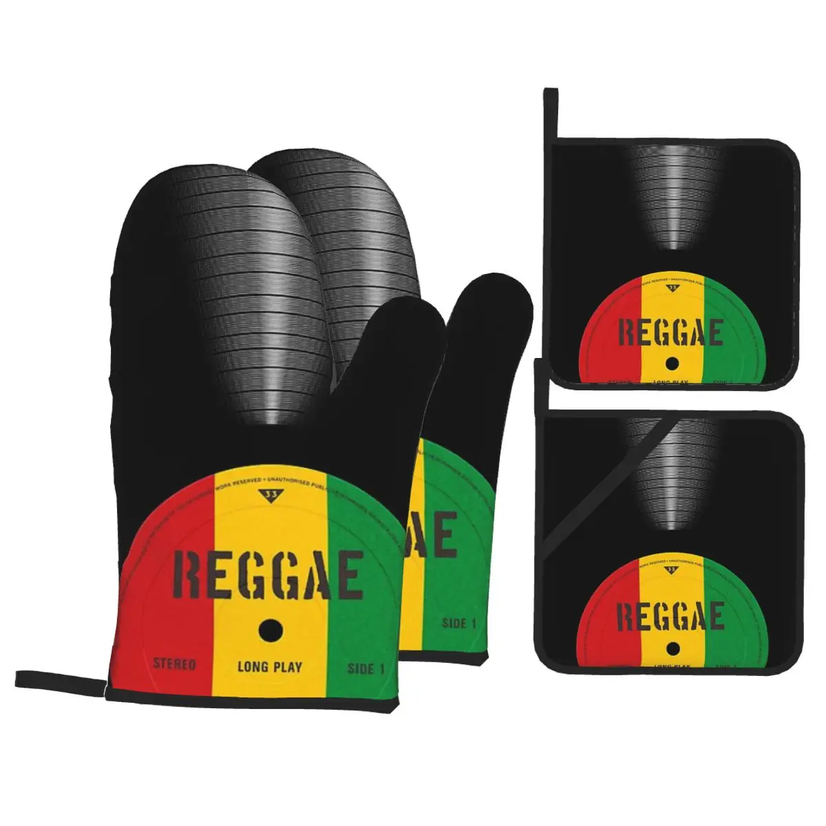 

VINYL MUSIC Reggae 2pcs Gloves Thickened Insulation Gloves and 2pc insulation pad Anti Slip Anti Scald Oven Glove