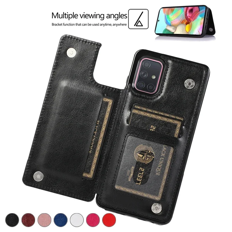 Wallet Double Button Leather Case For Samsung Galaxy Note 20 20 Ultra 10 Plus 9 8 A10 A13 A14 A21S A33 A50 A51 A53 A54 A71 A72