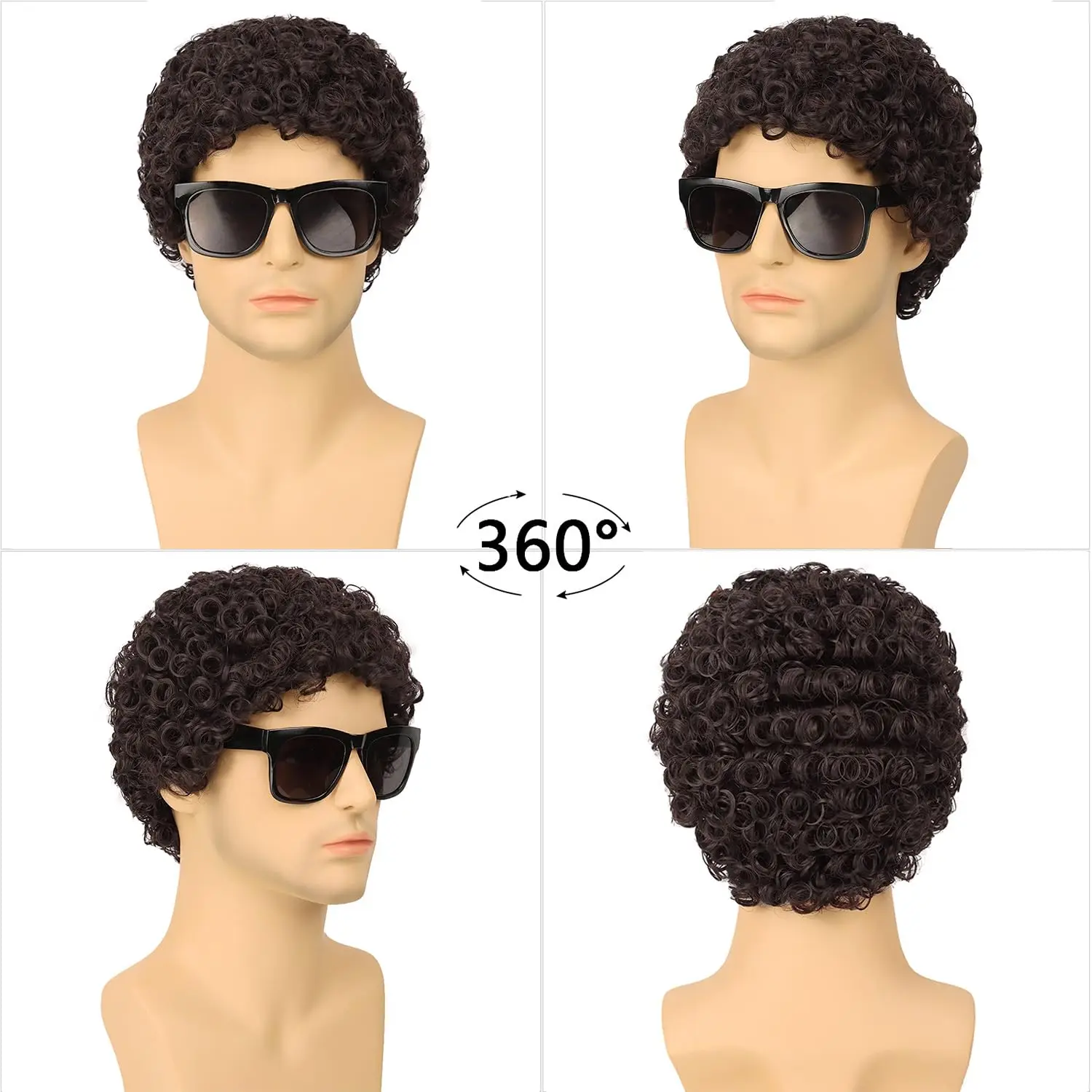 شعر مستعار اصطناعي قصير مجعد أفريقي للرجال ، شعر مستعار ديسكو ، شعر مستعار هزاز ، تأثيري للهالوين ، شعر مستعار خيالي للحفلات اليومية ، 70s ، 80s #3