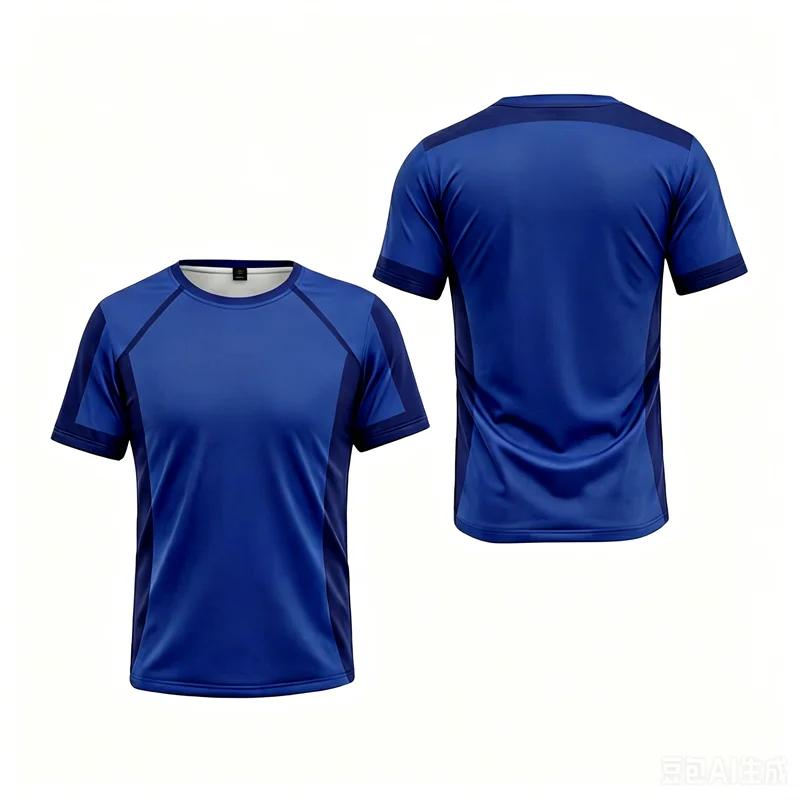 Dies ist ein spezielles blaues, individuelles T-Shirt, Sommermode, atmungsaktiv, bequem, kurzärmelig – Detail 4