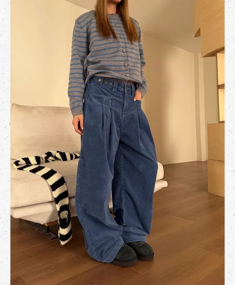 Pantalon décontracté à jambes larges pour femmes, taille haute, ample, coréen rétro Y2K