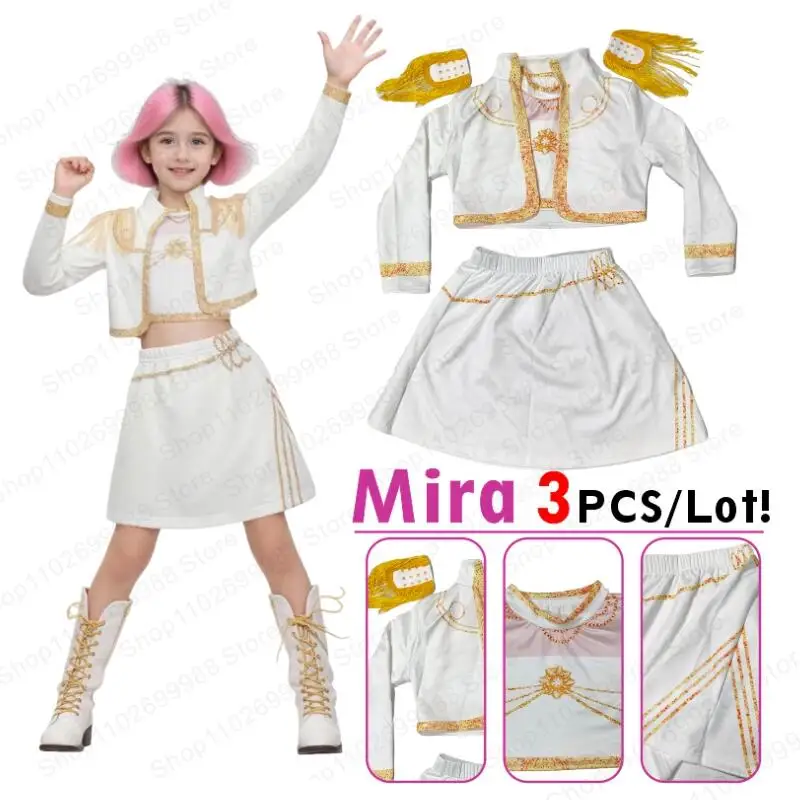 Virtual Idol K-pop Demon Mira Hunters Cosplay Costume for Girl Halloween Carnival Mira Huntrix White 3-piece Uniform Outfit Gift