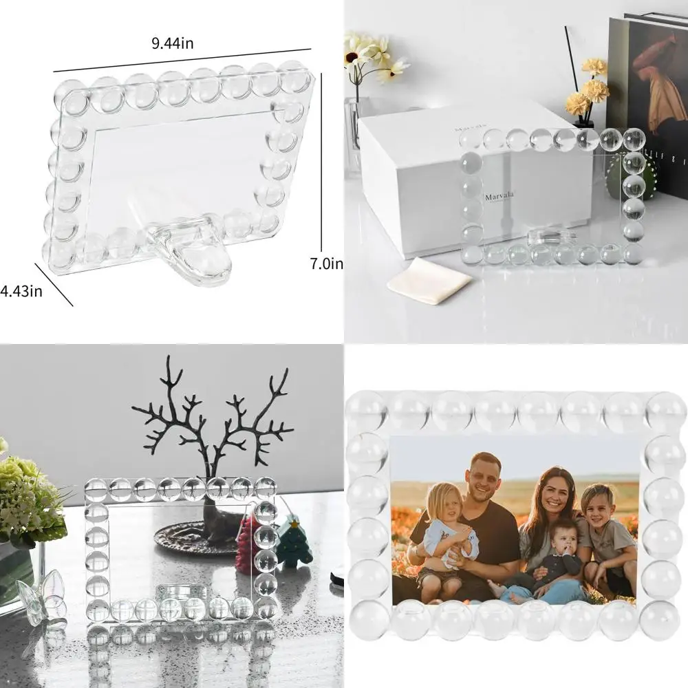 

Фоторамка из пузырчатого стекла 5x7 дюймов с 24 шариками, идеально подходит для дома, офиса и свадебного декора, горизонтальная настольная подставка, в комплекте