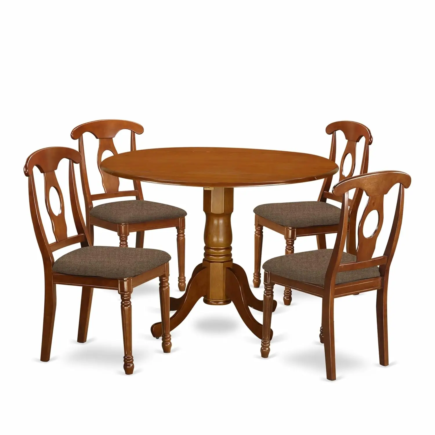 5 Piece Round Dropleaf Kitchen Table Set with 4 Linen Fabric Upholstered Dining Chairs 42x42 Inch, Customized