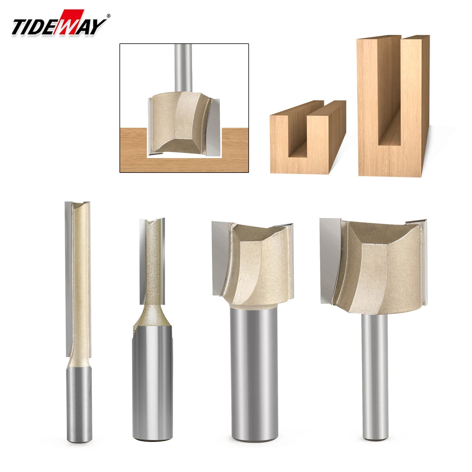 TIDEWAY Straight Router Bits 1/2 1/4 Shank Double Flute Plunge Milling Cutter Carbide Tipped Wood Trimming Slotting Tool