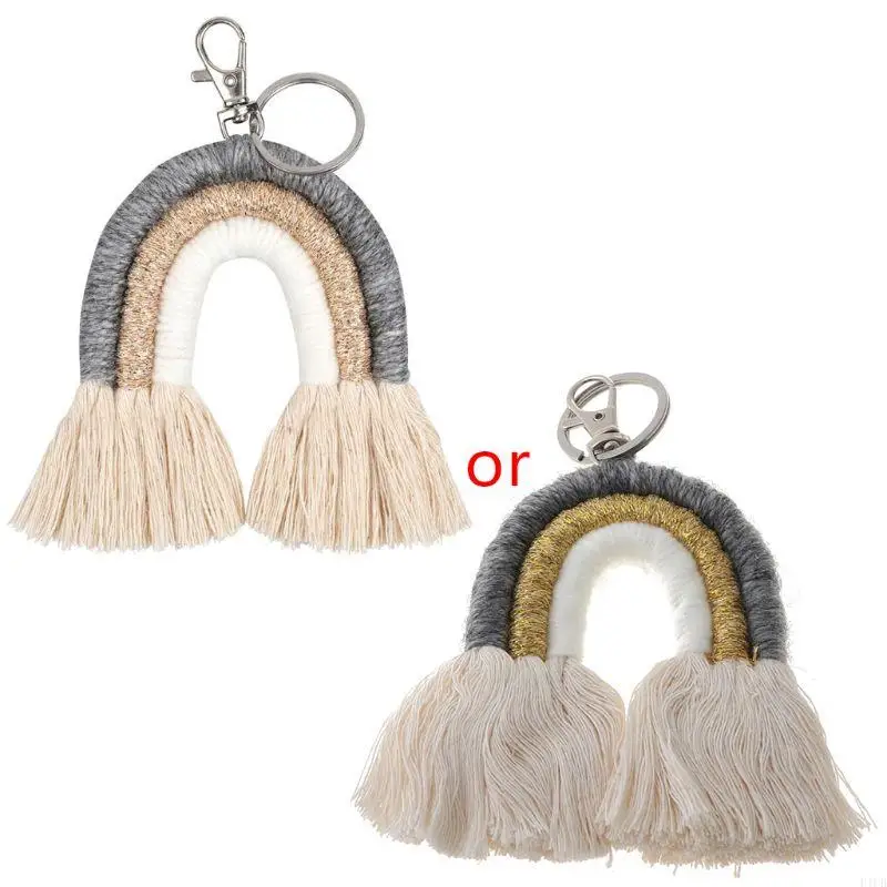 F1CB Trendy Tassels Keyrings Weaving Rainbow Keychain for Boys Girls Birthdays