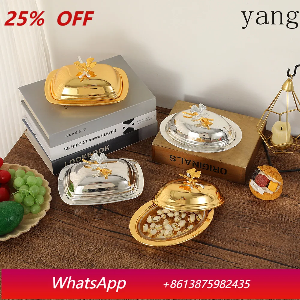 

CX Gold Silver Square Butter Box Round Butter Dish Fruit Plate with Lid