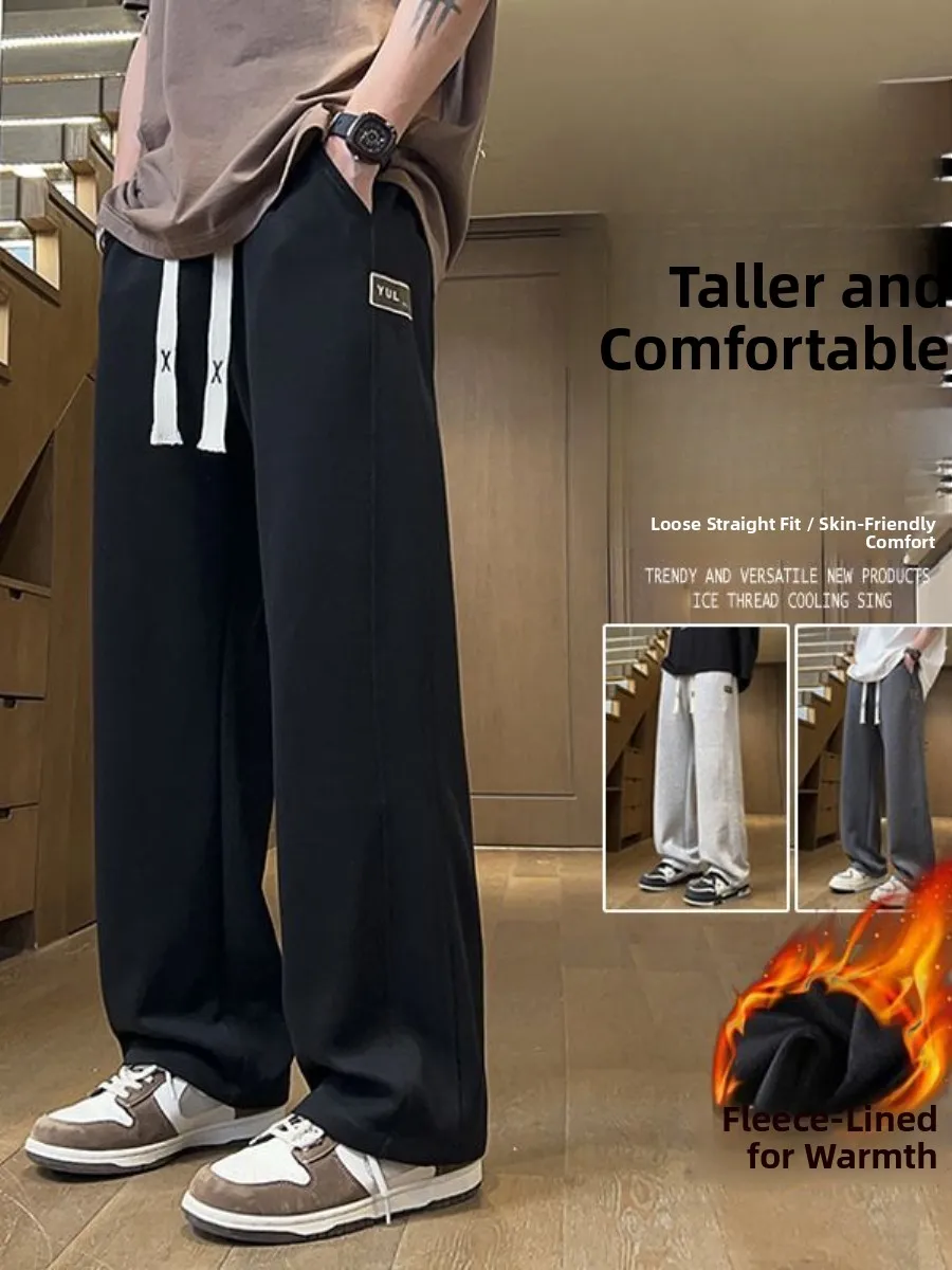 

Thiened Fce Straight Leg Casual Pants for Boys Warm Loose Fit Autumn Winter Sports Trousers Cleanfit Sle l Waist