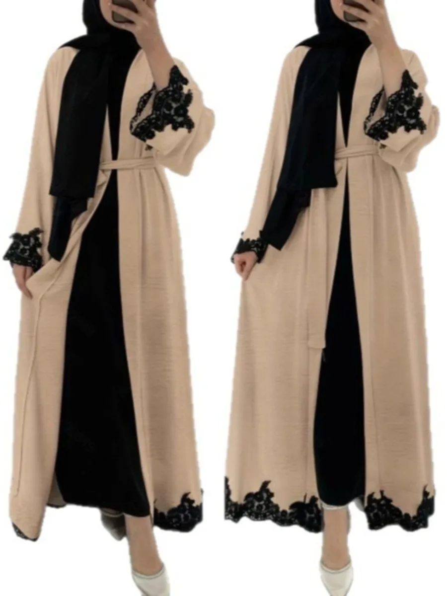 

Платье Абая женский комплект из 2 предметов Кружевной кардиган Скромные мусульманские комплекты Дубай Джалабия Кафтан Марокко Vestidos Арабский длинный халат Рамадан