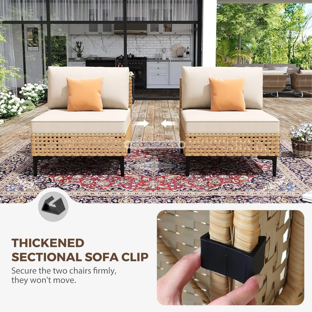 5-teiliges Terrassenmöbel-Set für den Außenbereich, freie Kombination, Outdoor-Couch mit dickem Kissen, wetterfestes Terrassenmöbel aus Korbgeflecht