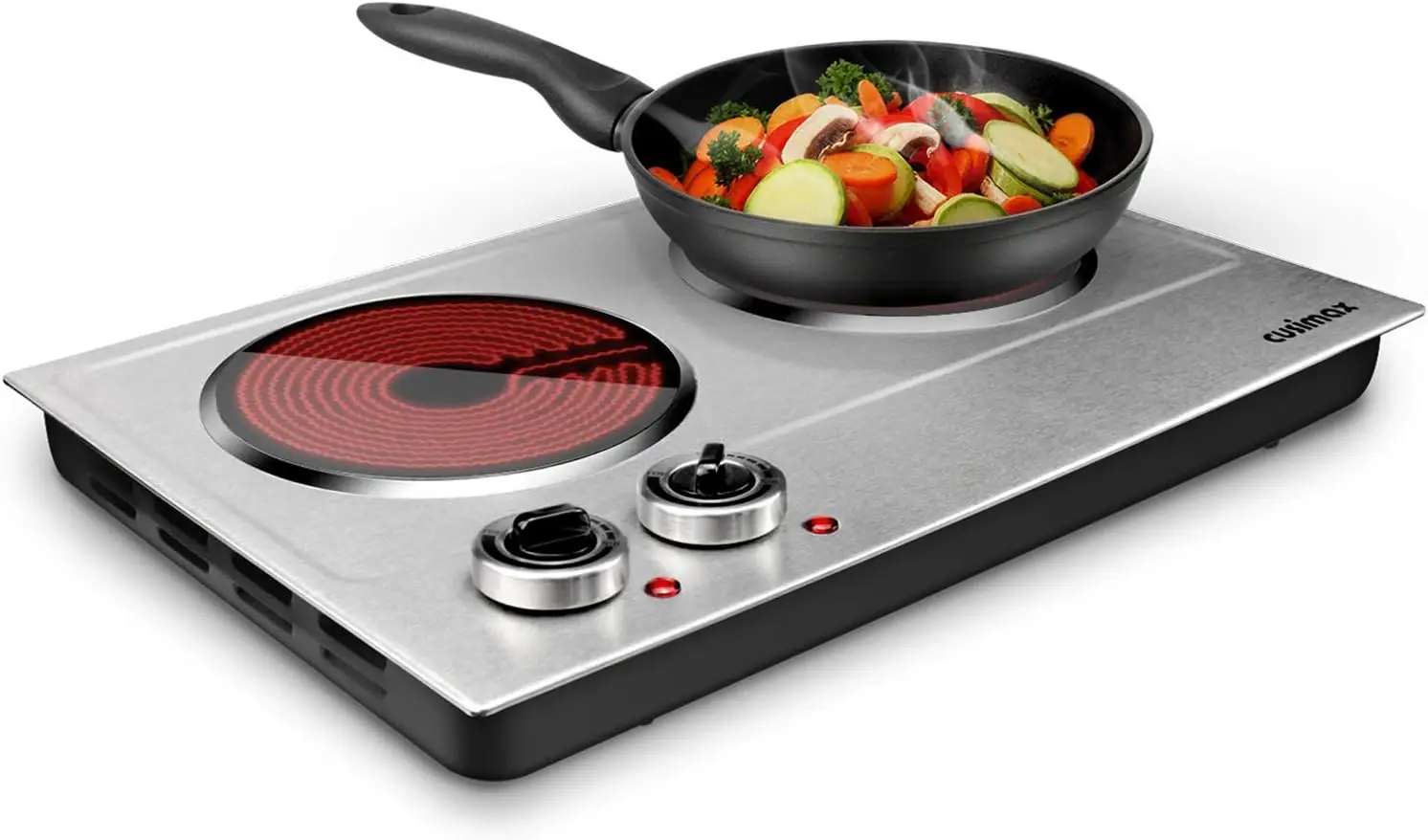 

1800W Ceramic Hot Plate, Dual Control Infrared Cooktop with Glass Plate, Portable Countertop Burner in Silver Stainless Steel