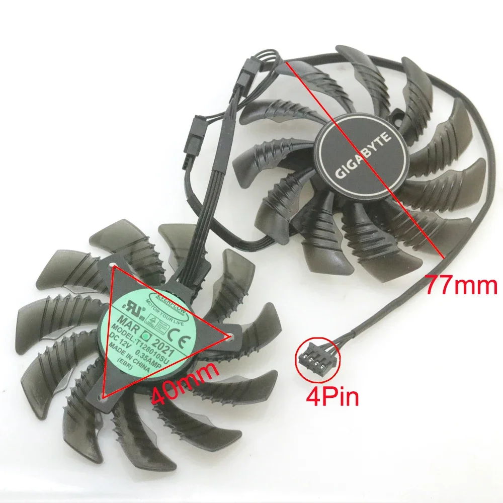 T128010SU DC12V 0.35A 77mm 4Pin VGA Fan For Gigabyte RX6500XT RX6400 EAGLE Graphics Card Cooling Fan