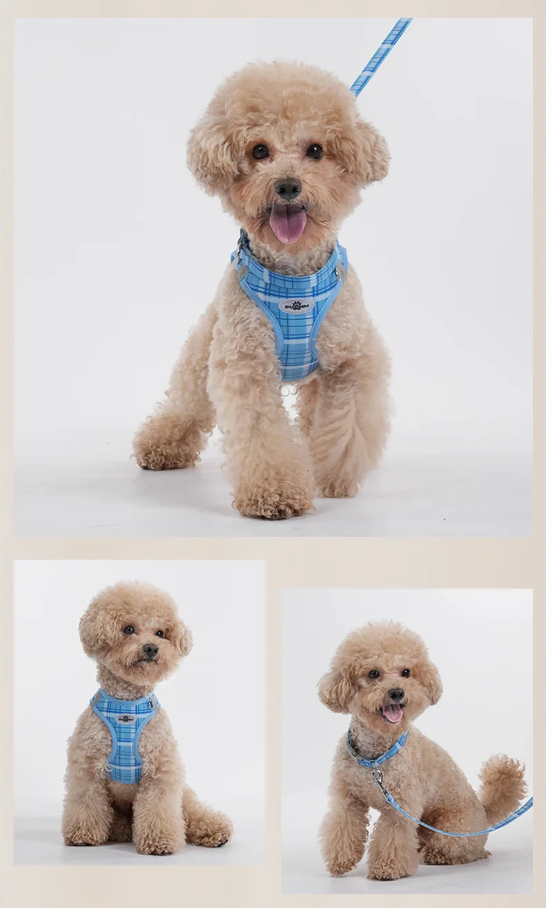 Adjustable Plaid Dog Harness Leash Set  3Pcs with Bow Tie - Matching Pet Walking Gear for All Breeds view 6