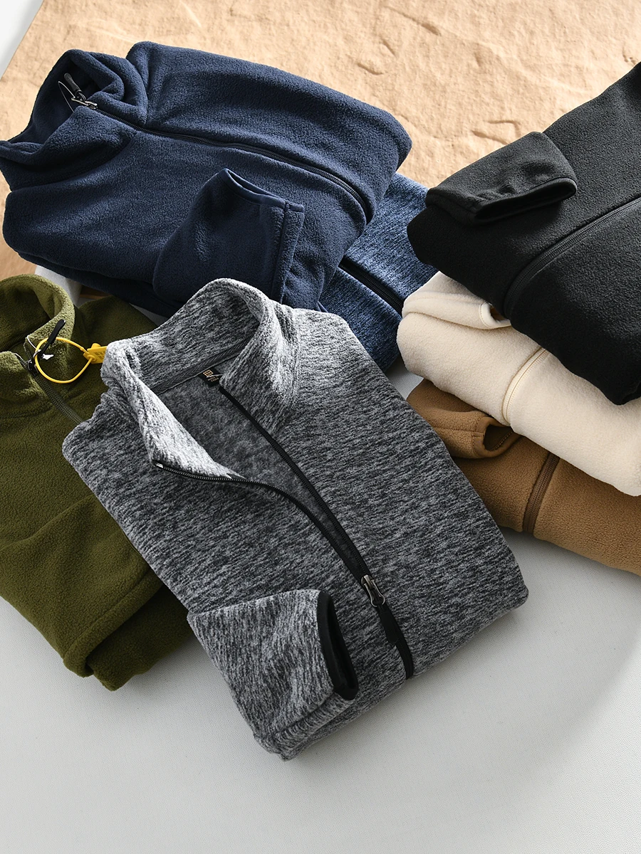 Comfortable Casual Fleece Jacket Men's Autumn Season Multi-Color Options Stand Collar Zipper Closure Outerwear Trendy Youth P...