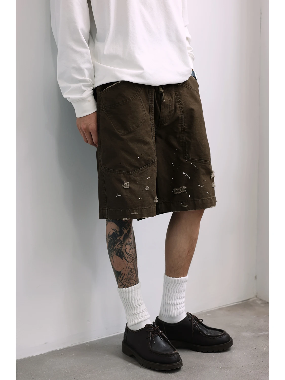 

Мужские повседневные брюки-карго LH Store American Tee-Color Splaed Ink Straight Leg Workwear в японском ретро-стиле, свободные, средней длины, до колена