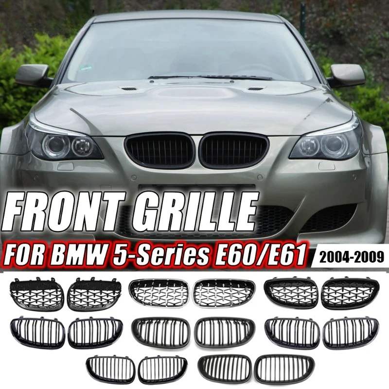 Grades do capô do para-choque dianteiro estilo diamantes cromados para BMW Série 5 E60 E61 M5 525i 525d 2004-2009 Grades de ripas estilo linha única