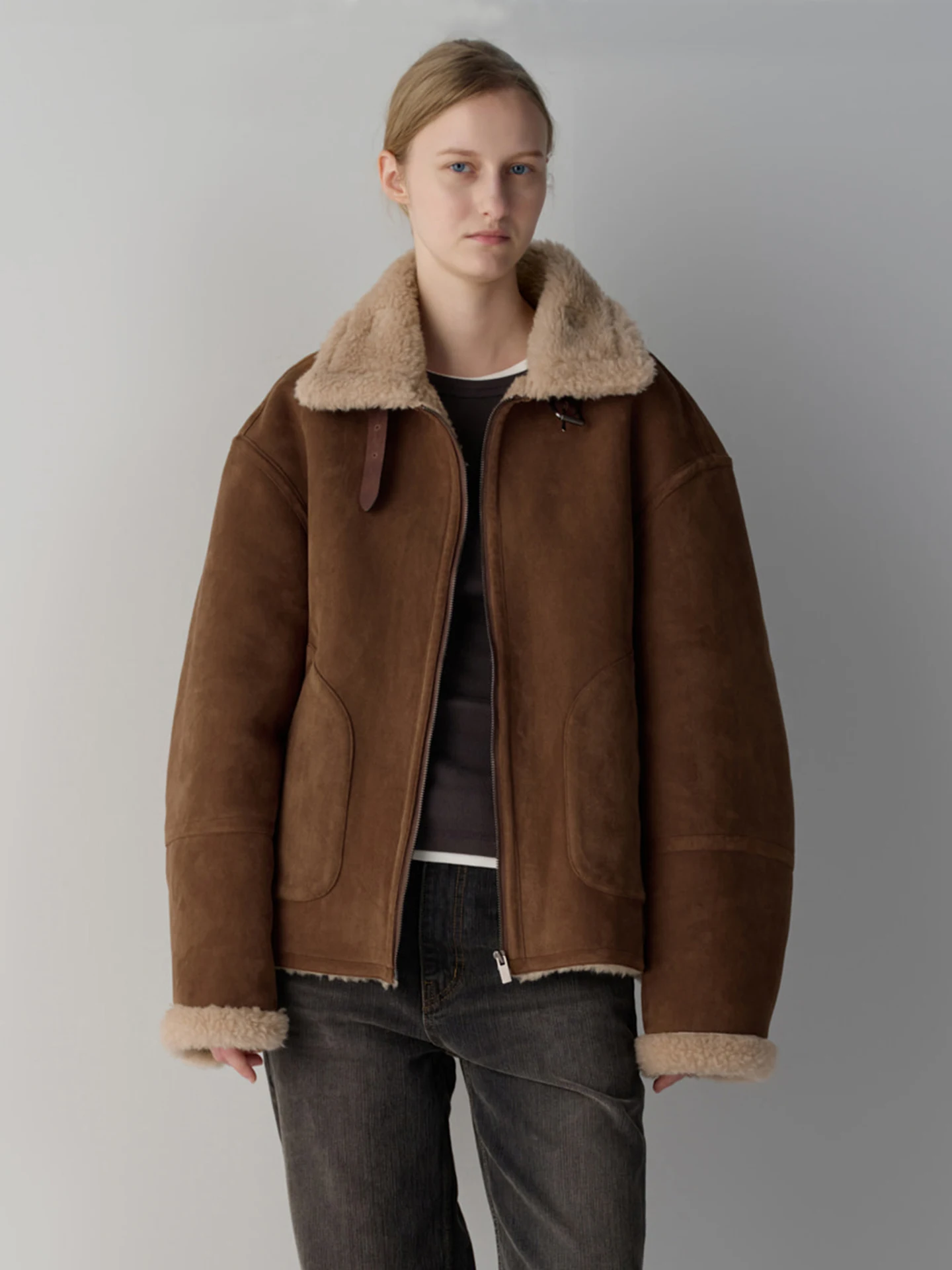 Women's Faux Fur Collar Jacket Coat Warm Windproof Fashionable Winter Outerwear Polyester Fiber Long Sleeve Zipper Closure