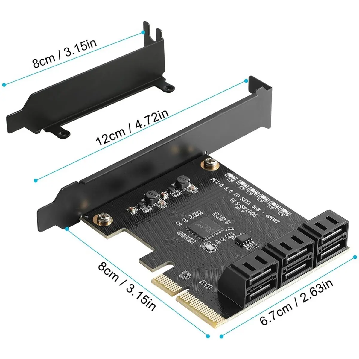 PC SATA Card Expansion Card, Scalable Up to 108TB, Front Panel Connector Riser Card, for Supports 18TB Hard Drives, 1Set