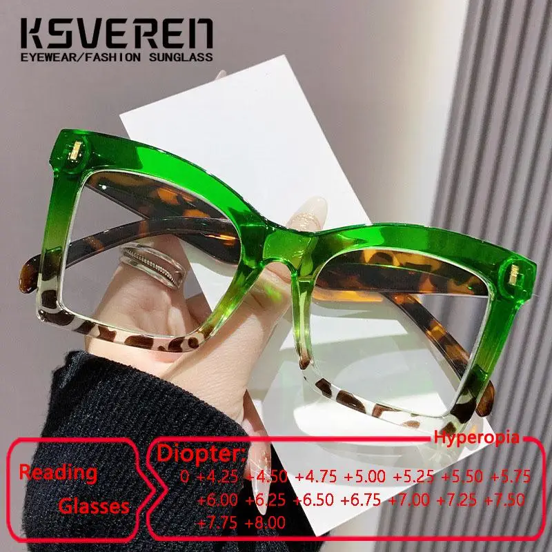 여성용 캣츠아이 블루라이트 차단 독서 안경 오버사이즈 프레임 노안 안경 처방 안경 광학 안경 +8.0까지