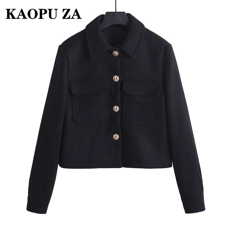 KAOPU ZA 2024 Winter New Woman Fashion Turn-down Collar Jacket Suit Coat Classic Autumn Female Short Top Loose Fit Long Sleeve