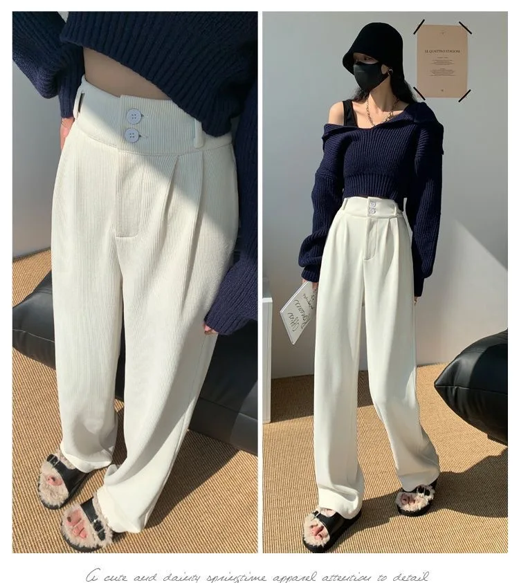 FL Women's Female Classic Korean High Waist Sweatpants Women Slim Fit Comfortable Trousers Girls Straight Leg Thin Casual Pants