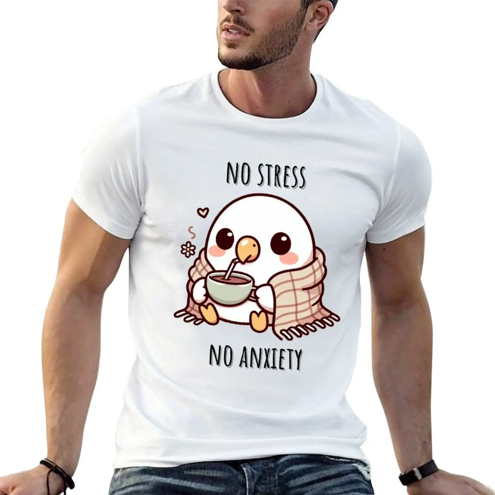 Chamomile Tea Parakeet T-Shirt Casual Loose Short Sleeve Tee for Men