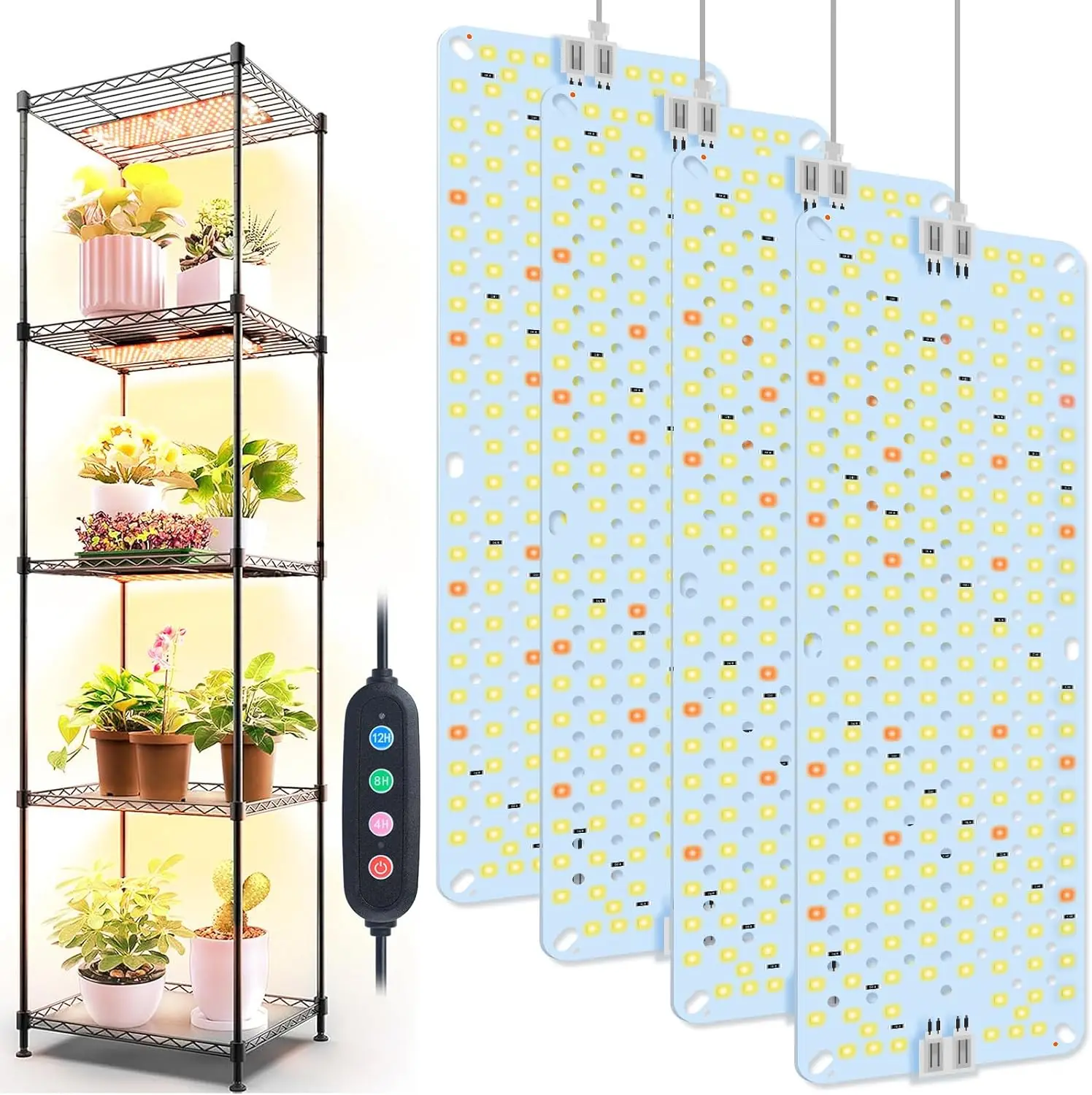 

Ultra-Thin Full Spectrum LED Grow Lights for Indoor Plants with Timer, Multi-Panel Connect