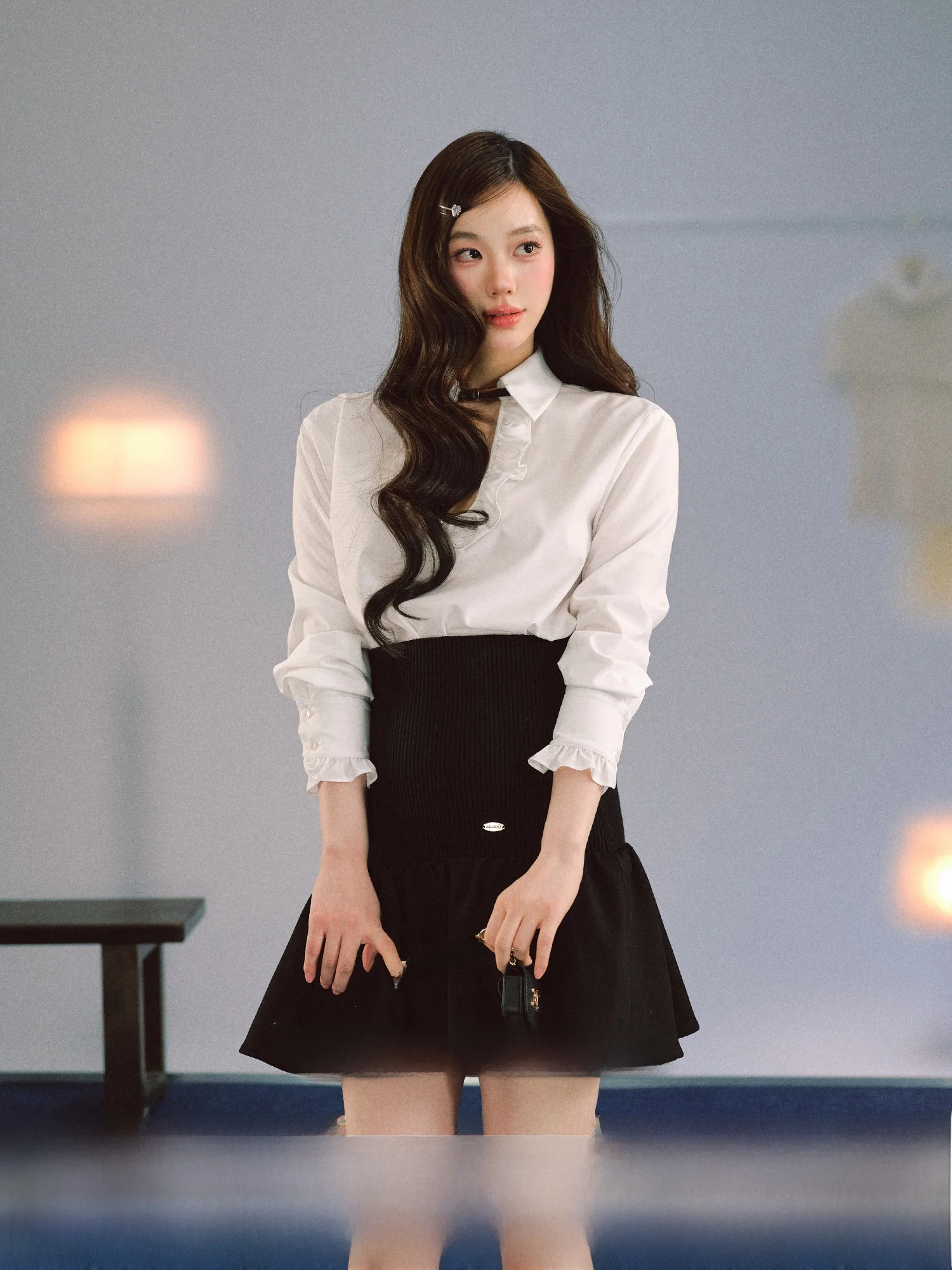 

Victoria Pure Desire Design U-Neck Loose Shoulder Women's Shirt Casual Style Long Sleeve Pure Color Top by La Lune Du Ciel
