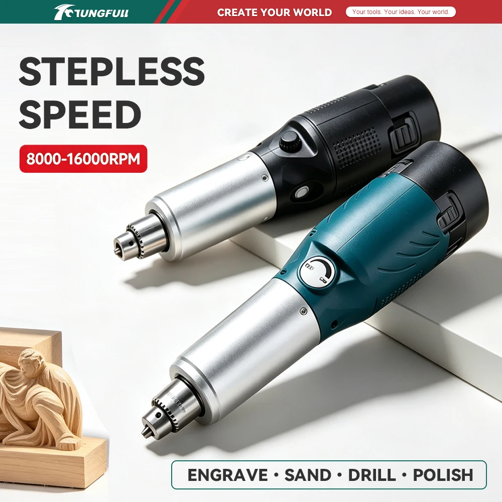 12V Cordless Rotary Tool Mini Electric Grinder Stepless Speed 8000‑16000RPM Handheld Engraving Drilling Polishing Power Tool
