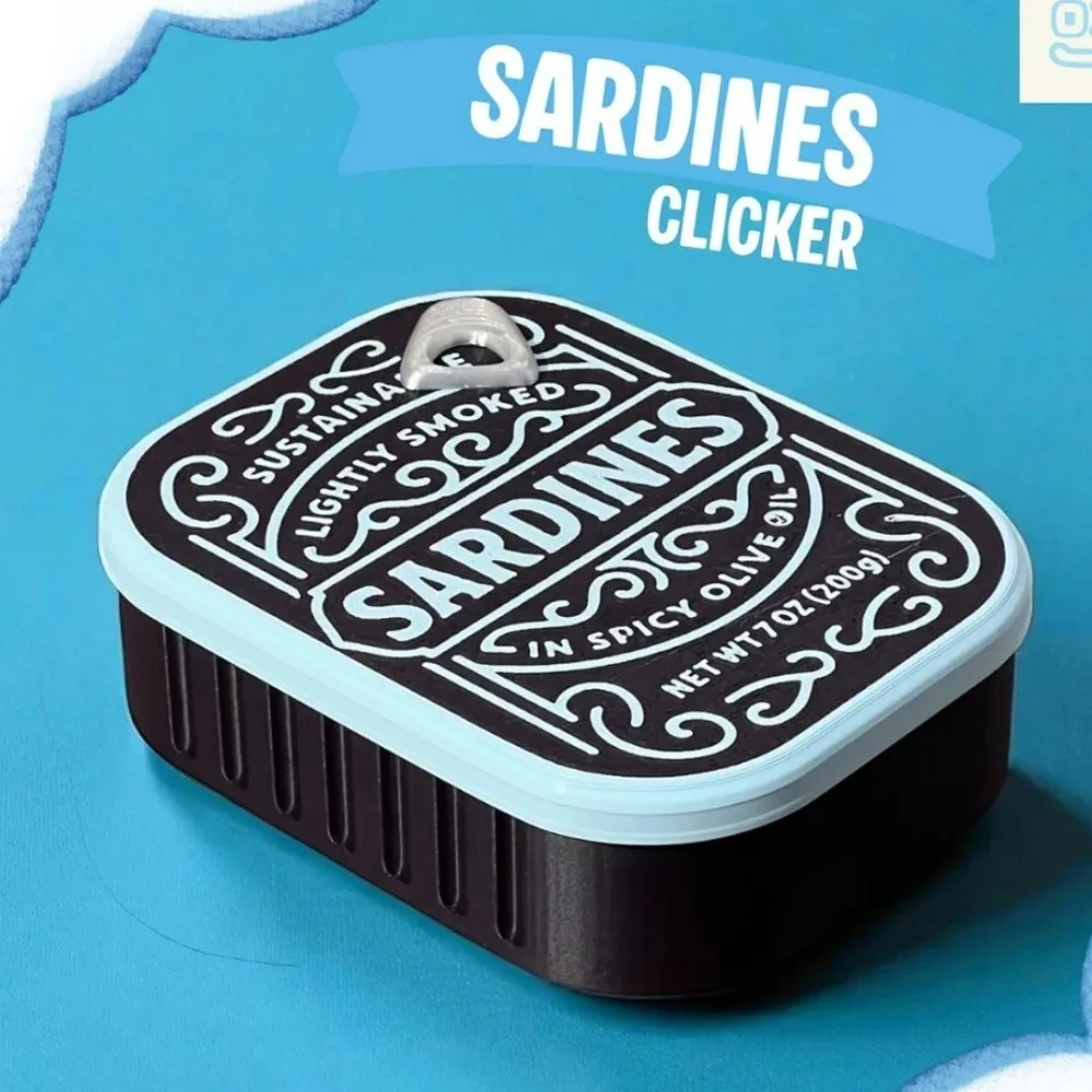 3D Printed Sardine Clicker Press Sound Device Simulation Novelty Sardine Tin Decompression Cute Design Button
