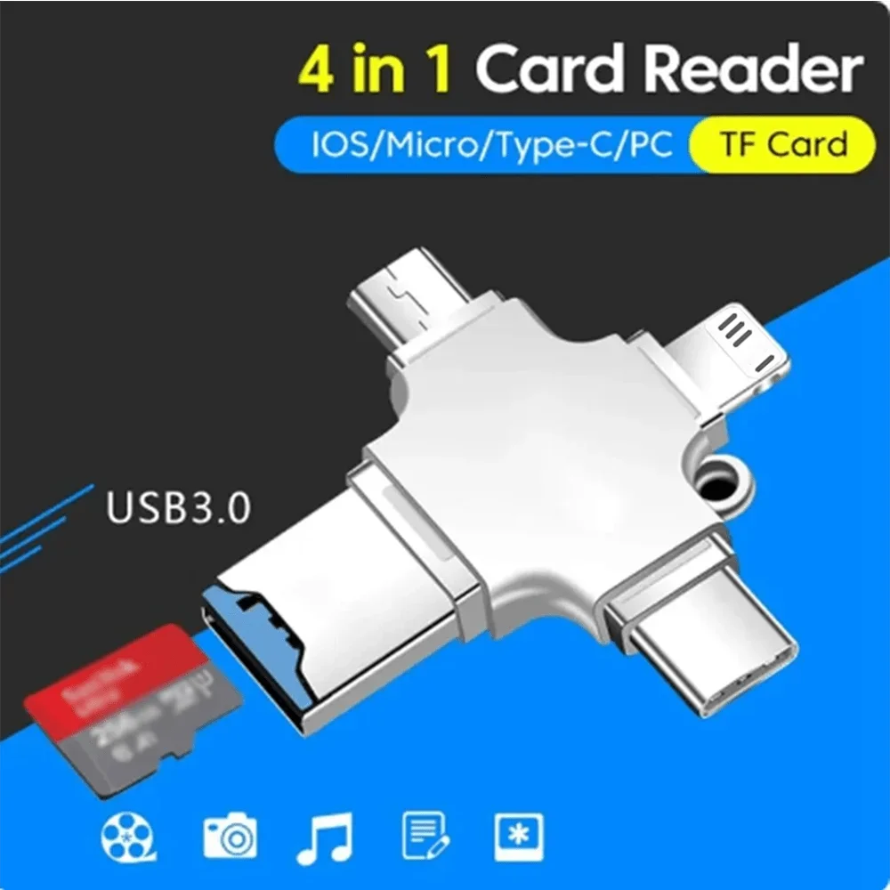 yZ[z4-in-1 USB OTG J[h[_[ Type-C/Micro SD/TF A_v^[ iPhone Samsung Huawei Xiaomi PC bvgbvp f[^]