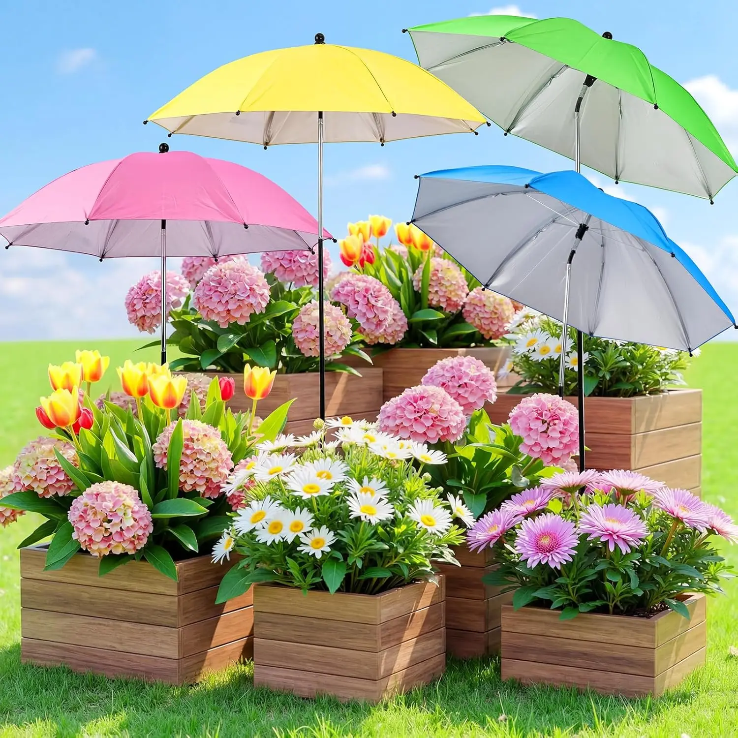 

4 Pack Plant Shade Umbrellas for Outdoor Plants Flowers with Stake, 43.3" Height Sun Cover