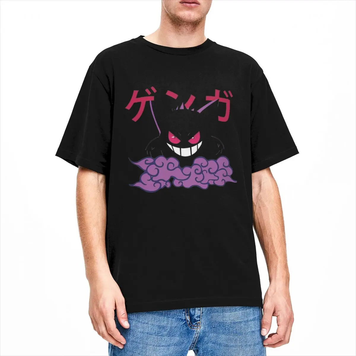 T-Shirt Pokemon Gengar, Hip Hop, Manches Courtes, Vintage, Été, Coton, Col Ras du Cou, Respiré