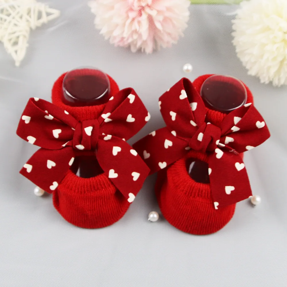 BornToGirl 0-12M Newborn Cotton Socks Bow Infant Non-Slip Socks Baby Girl Socks Baby Girl Socks Spring Summer Autumn Winter