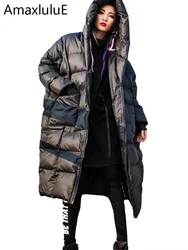 AmaxluluE Streetwear 2025 Warm Luxury Korean Ladies Winter Jacket Women Hooded Long Oversized Padded Coat Vintage Thicken Parkas