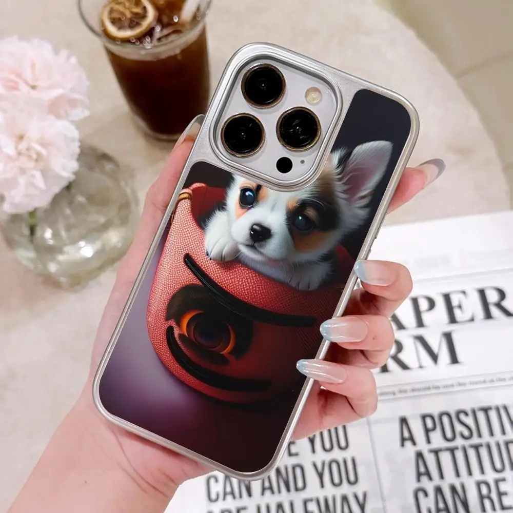

Cute Puppy Pet Dog Mobile Phone Case for iPhone 17 16 15 14 13 12 11 Air Pro Max Plus Silver Plating Colorful Cover Cover Pretty