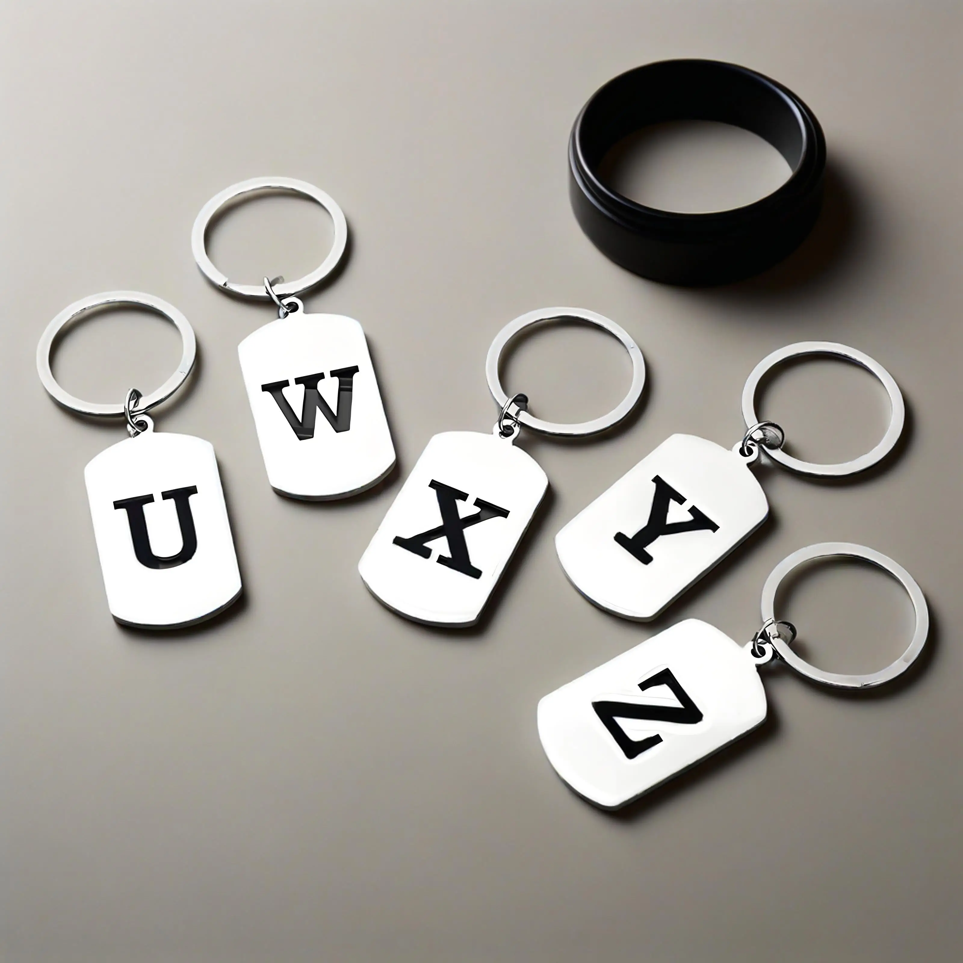 Personalized Initial Letter Keychain, Stainless Steel Alphabet Pendant Key Ring, Custom Monogram Gift for Men Women