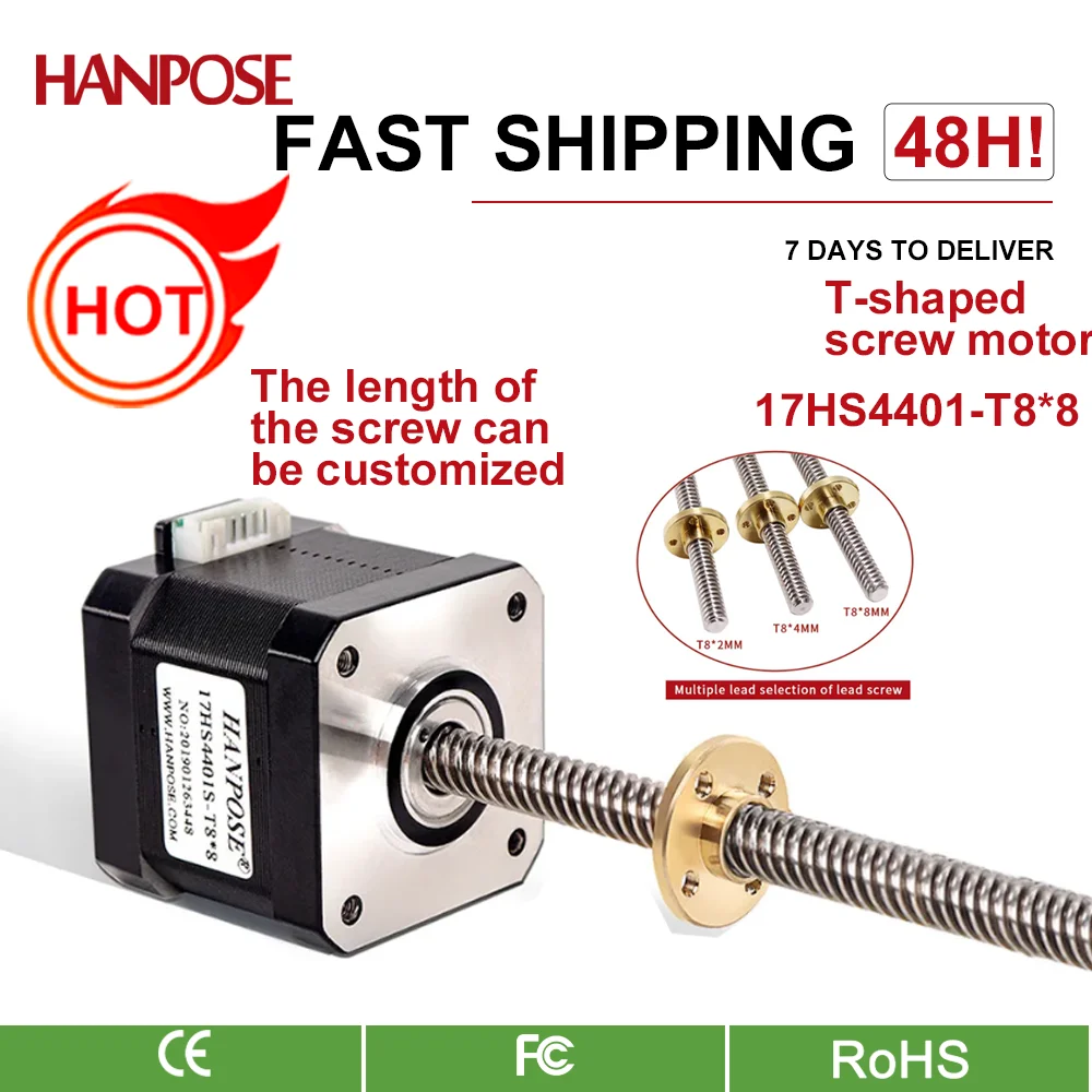 Screw rod L100-500mm 42 stepper motor Nema17  17HS4401S-T8*8 Screw Copper nut for CNC milling machine