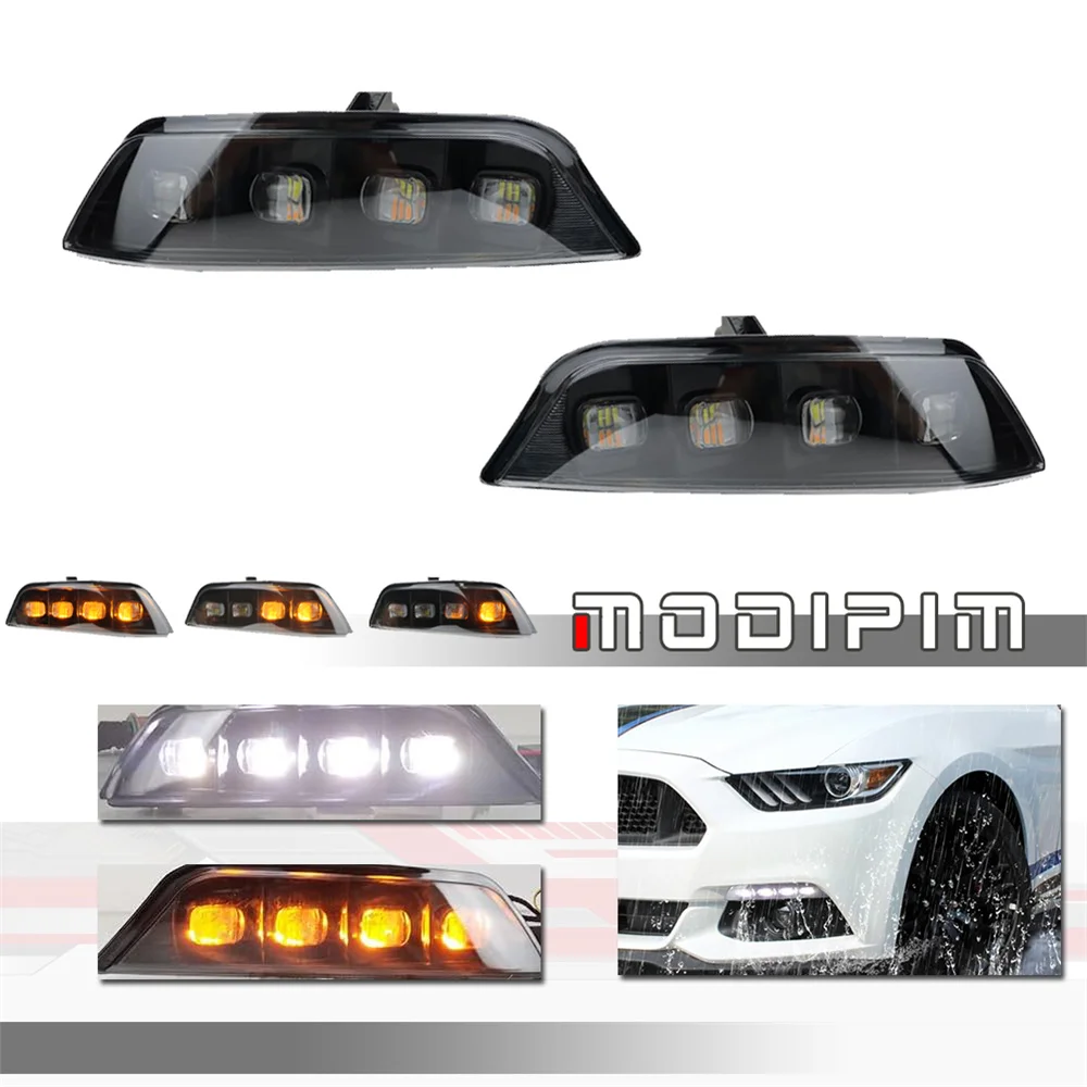 Car Amber Sequential Blinker LED Front Turn Signal Lights White DRL Driving Lights Fog Lights For Ford Mustang 2015 2016 2017