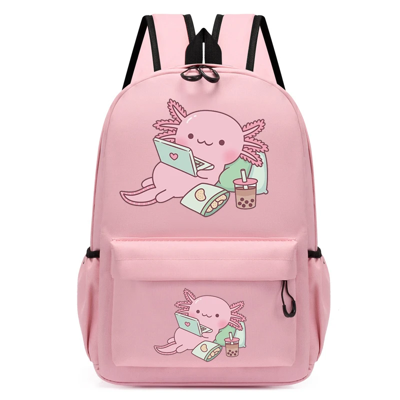 Cute Chilling Axolotl Print Backpack for School Teenagers Girls Boys Leisure Simple Schoolbag Anime Cartoon Travel Backpack Bag