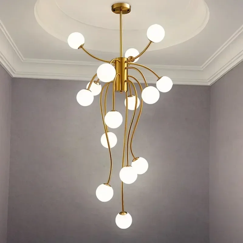 Modern Magic Bean Staircase LED Chandelier Living Room Dining Room Villa Minimalist Luxury Chandelier Art Lighting Decoration