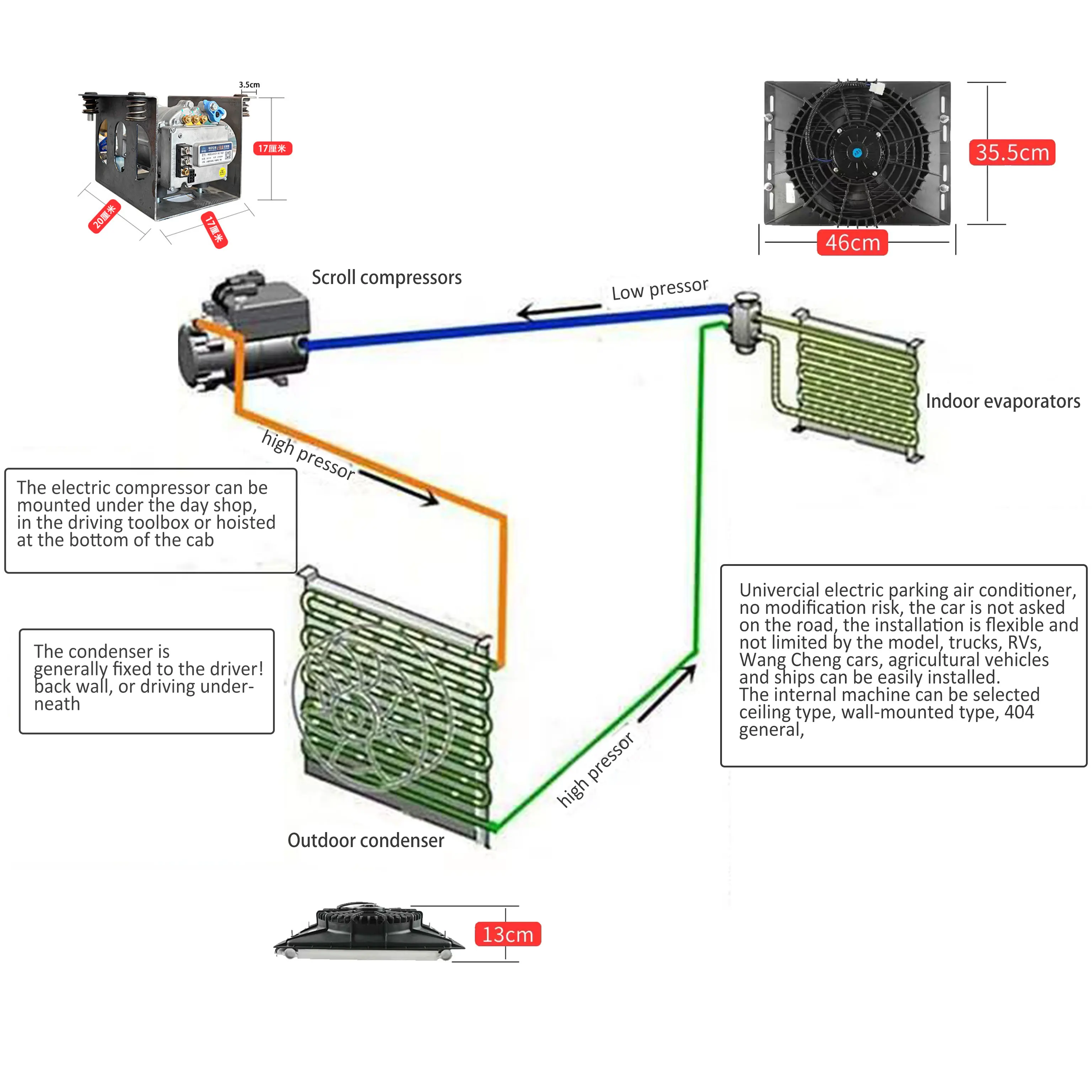 سبليت ميني العالمي بطارية تعمل بالطاقة سيارة مكيف الهواء شاحنة أنظمة تكييف الهواء للسيارة #5