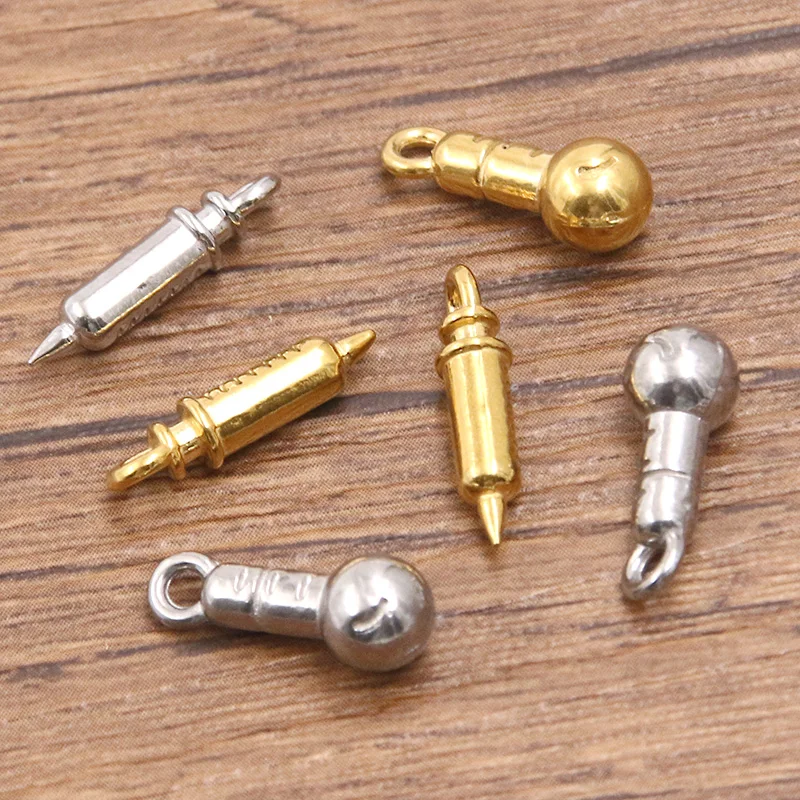 5Pcs 2 Color Mix Size 304 Stainless Steel Syringe Pendant Microphone Charm DIY Necklace For Jewelry Making