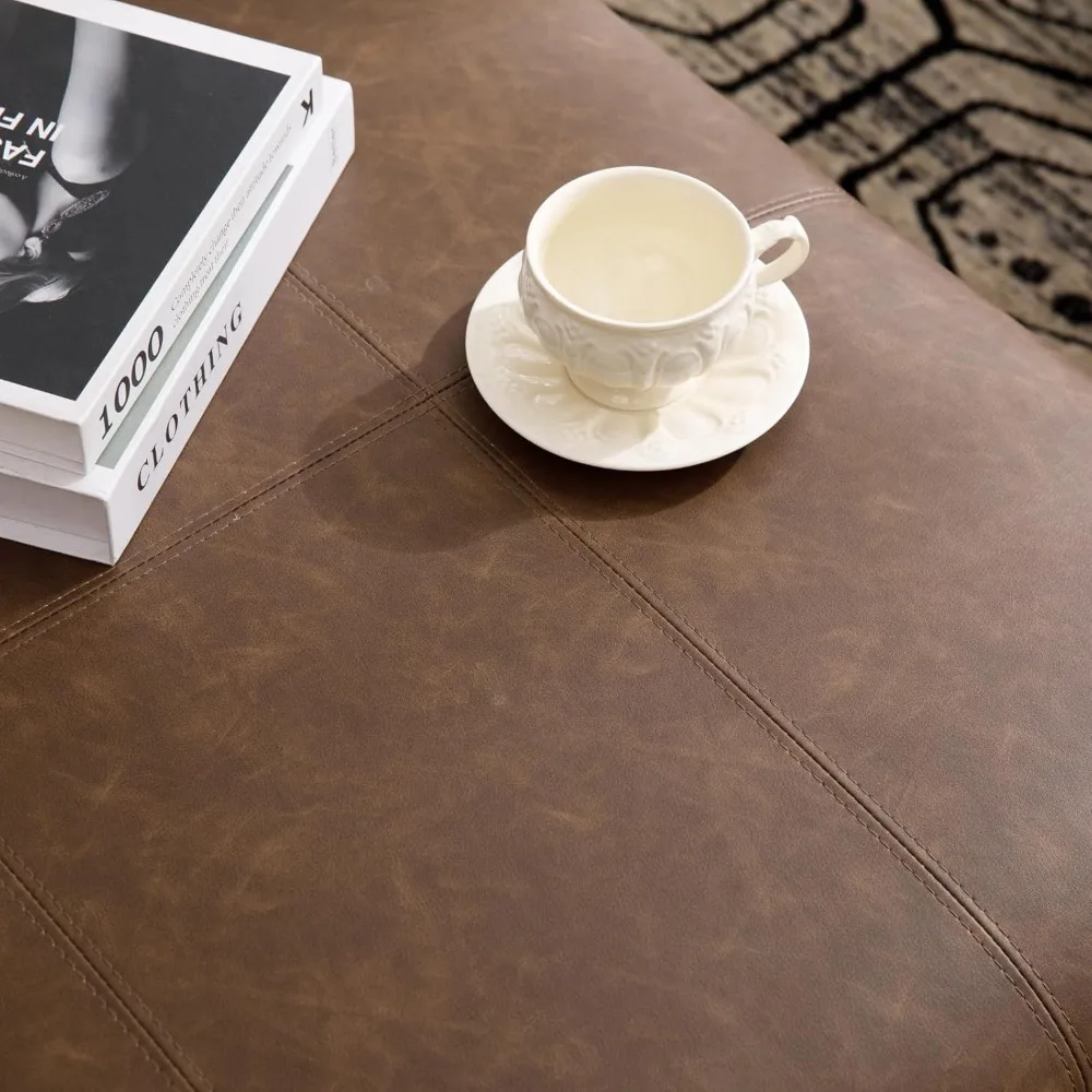 طاولة قهوة مربعة كبيرة مع مساحة تخزين، طاولة قهوة عثمانية حديثة من الجلد الصناعي، طاولة أريكة منجدة فاخرة لغرفة المعيشة/S #4