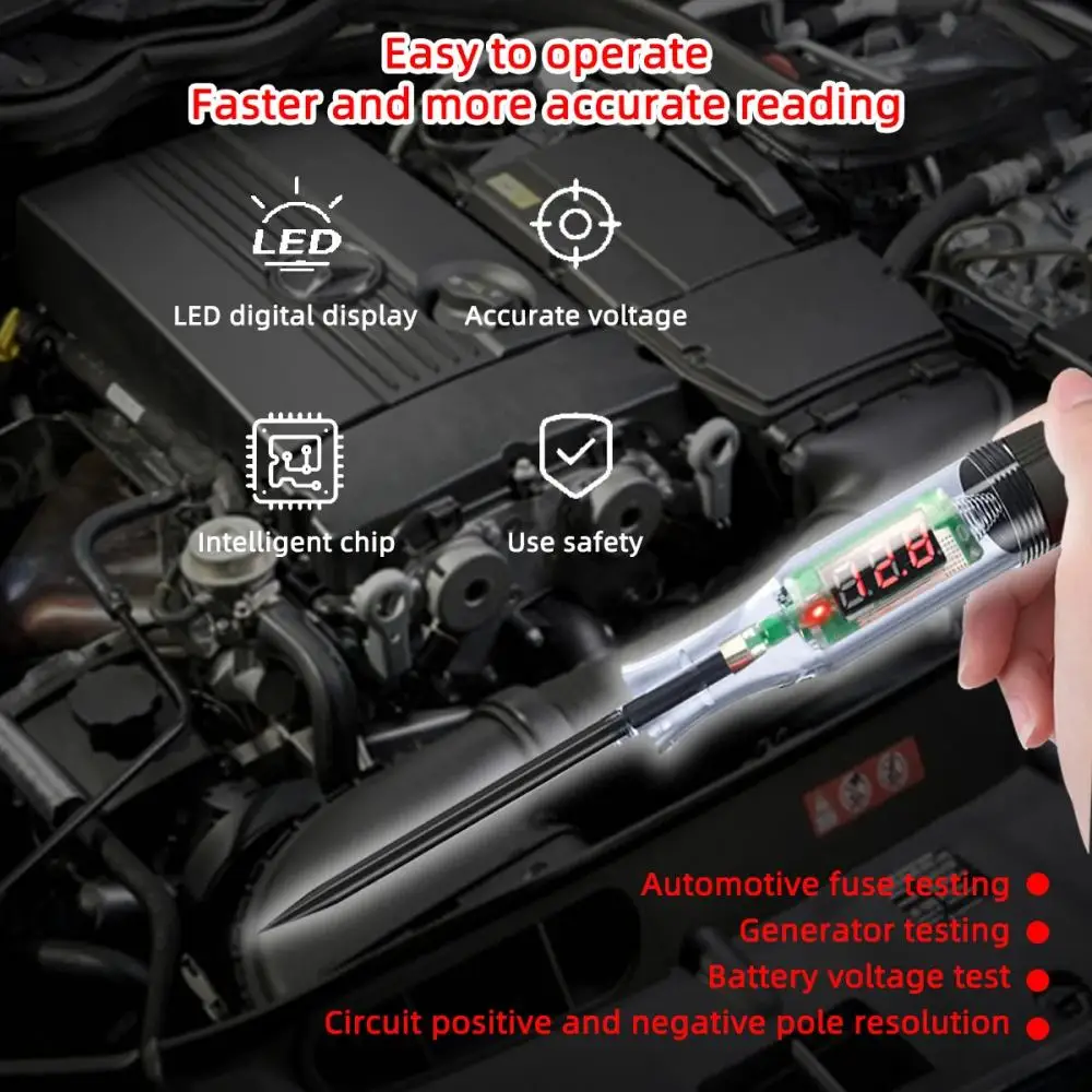 Voltage Circuit Tester for Car Truck Digital,Bulb Automobile Diagnostic Tools Led Long Probe Pen,maximum Voltage Measured 90V